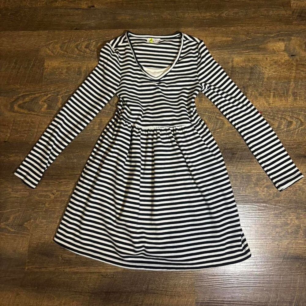 White and Black Striped Long Sleeve Dress
